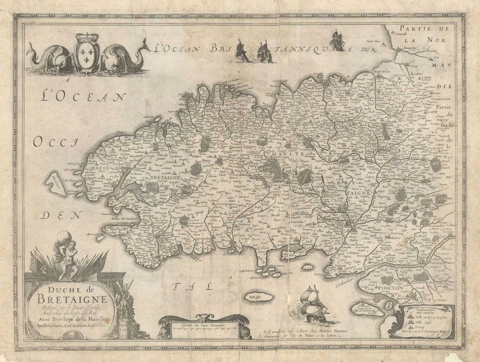 Duche de Bretaigne. Duchy of Brittany by Hardy / Johannes Janssonius c1631 map